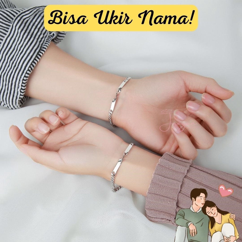 Gelang Couple Ukir Nama Pasangan Rantai Perak Silver Aesthetic Korea G13 Ailoviu