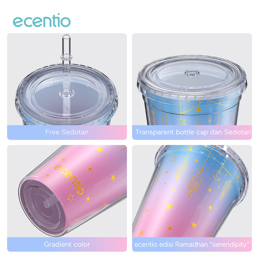 ecentio &amp; FOODI tumbler minum sedotan 450ml hampers Serendipity seri Ramadhan ONLY/botol minum kopi/perubahan warna