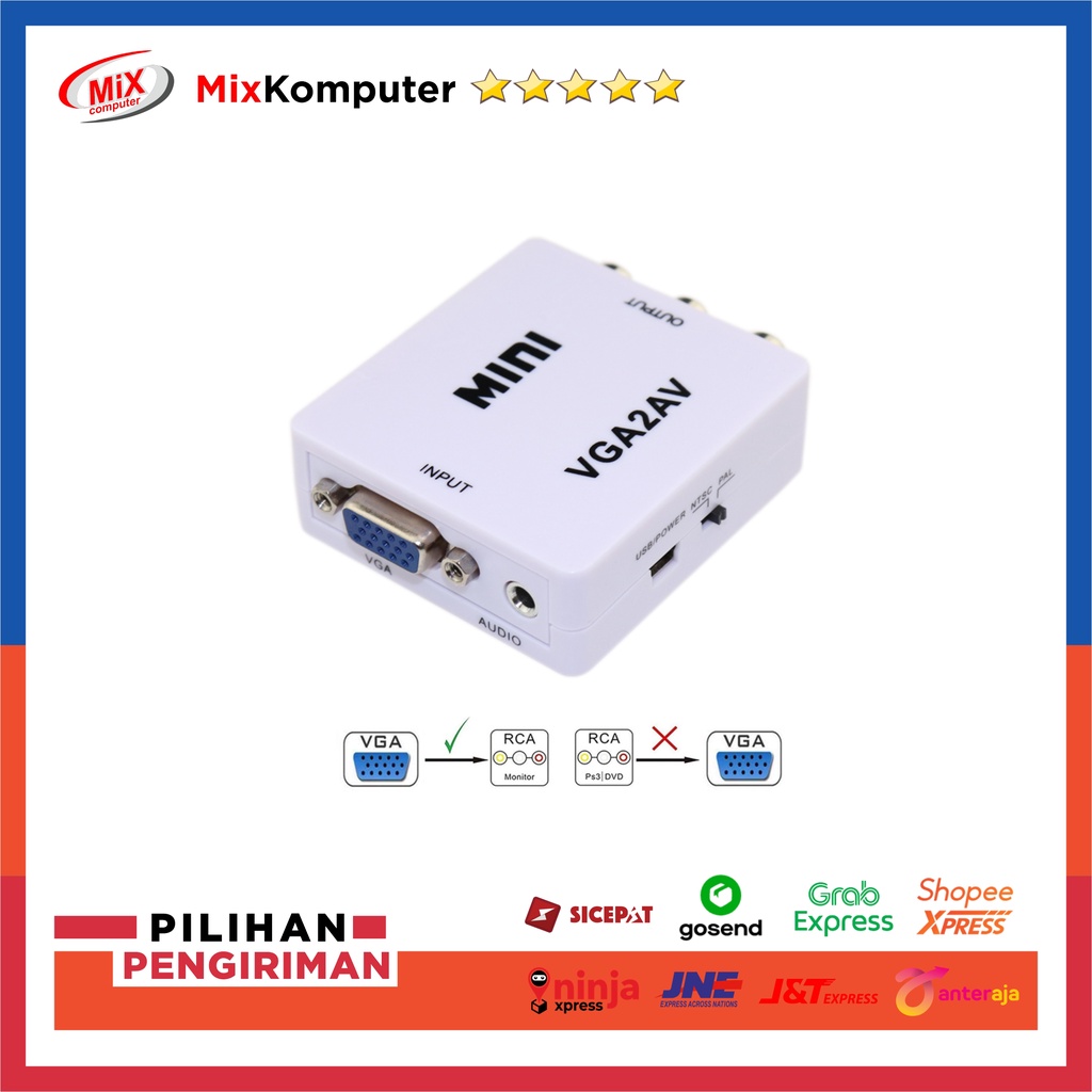 Converter VGA TO AV RCA Adapter with Power USB