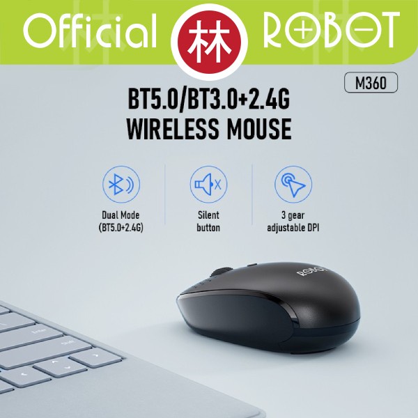 Robot M360 Mouse Bluetooth Wireless 2.4G Dual Mode Silent BT 5.0