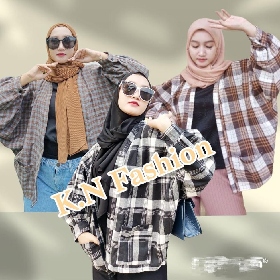 LANGSUNG KIRIM Outer Flanel Lengan Balon Grid murah berkualitas motif kotak kotak 735