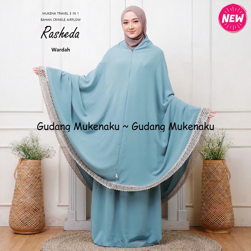 Gudang Mukenaku Mukena Dewasa Rasheda Travel 3 in 1 Bahan Crinkle Airflow Terbaru Premium Termurah Bisa Bayar Ditempat Tujuan COD