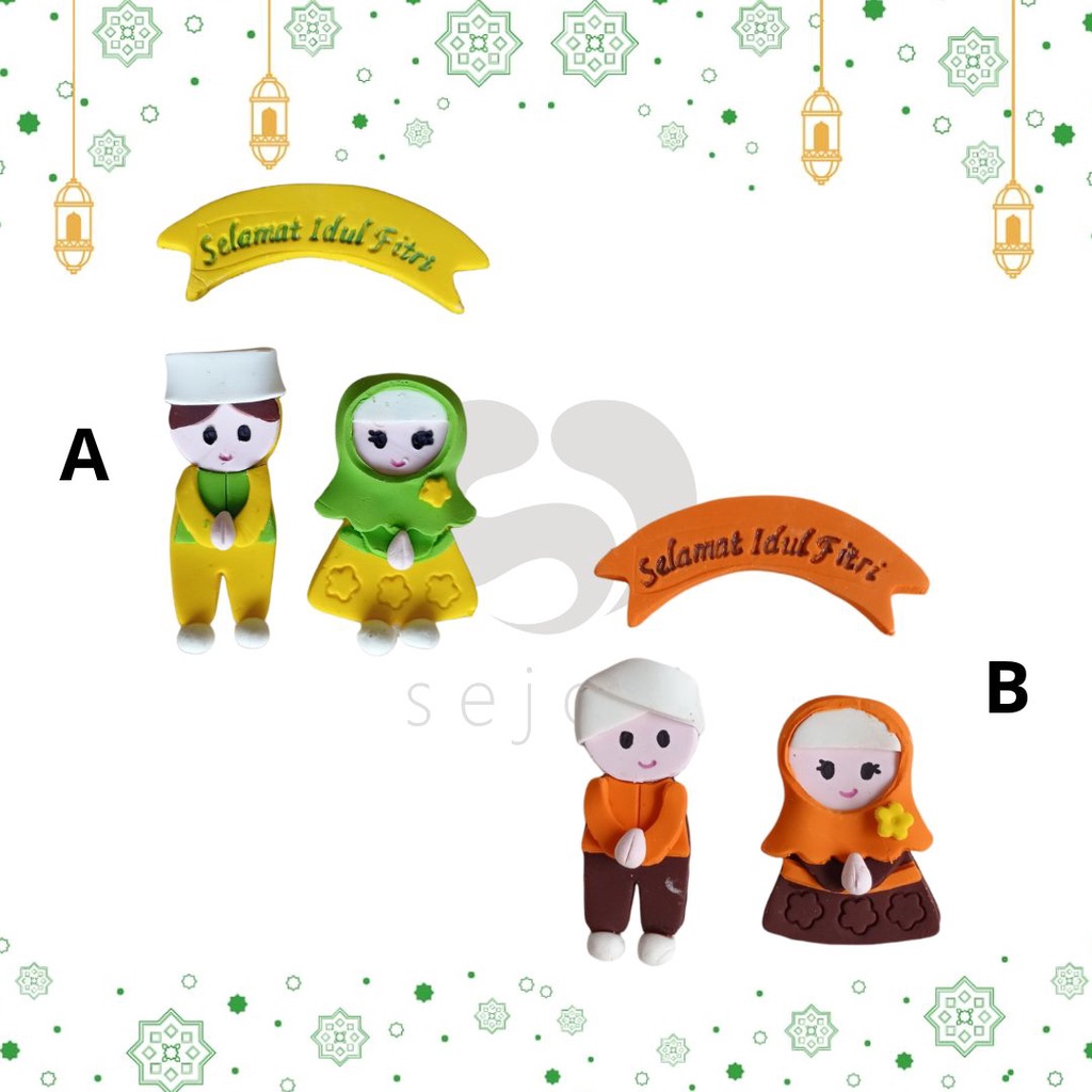 

Hiasan Kue / Cake Topper Lebaran / Gumpaste Lebaran Couple Muslim Hijau, Orange