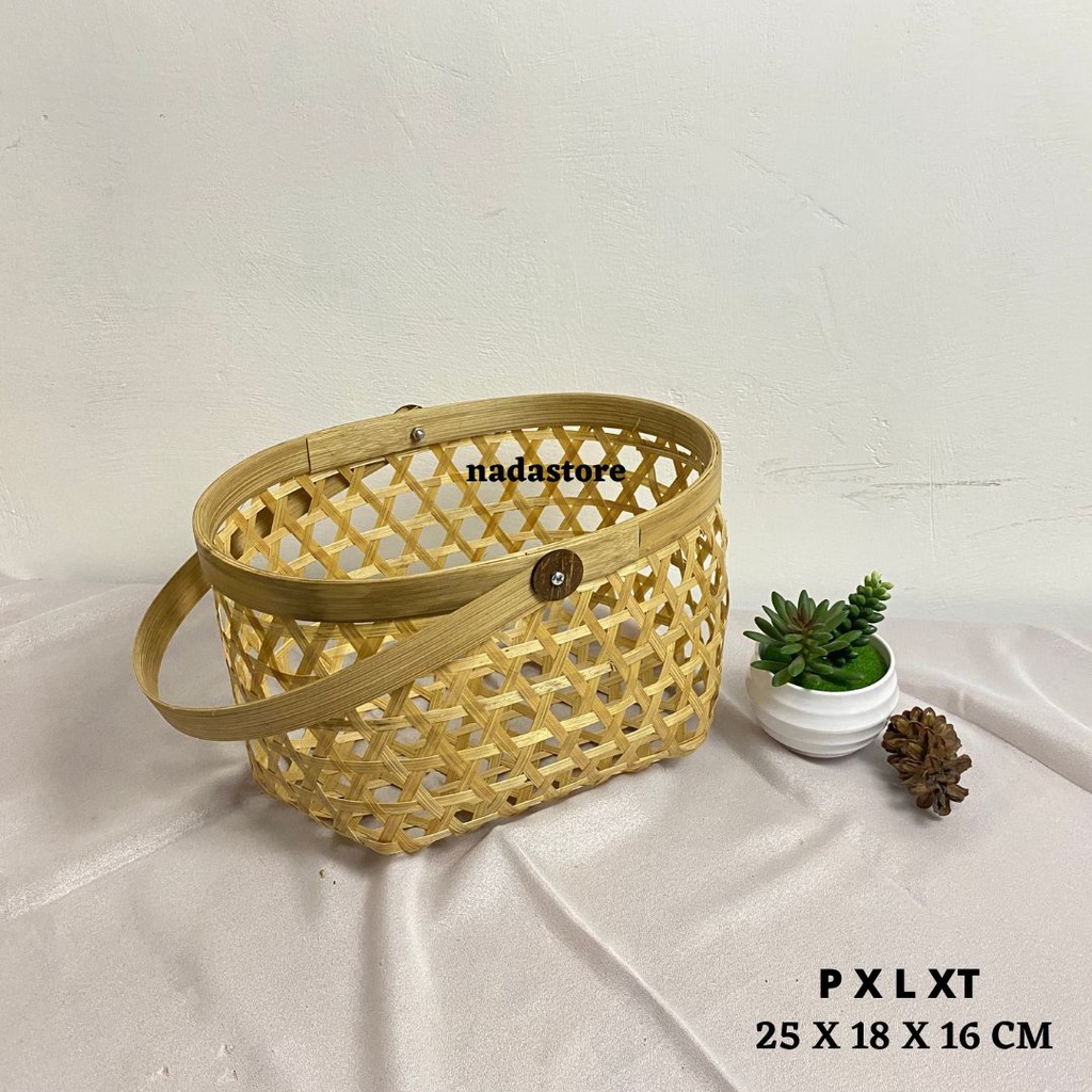 Keranjang Bamboo Hampers Bulat Oval Hexagonal Hantaran Pernikahan Buah Buahan, Tas bambu hampers