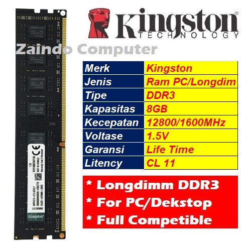 MEMORY DDR3 8G KINGSTON PC12800 1.5V, LONGDIMM DDR3 8G KINGSTON, MEMORY PC 8G DDR3 KINGSTON