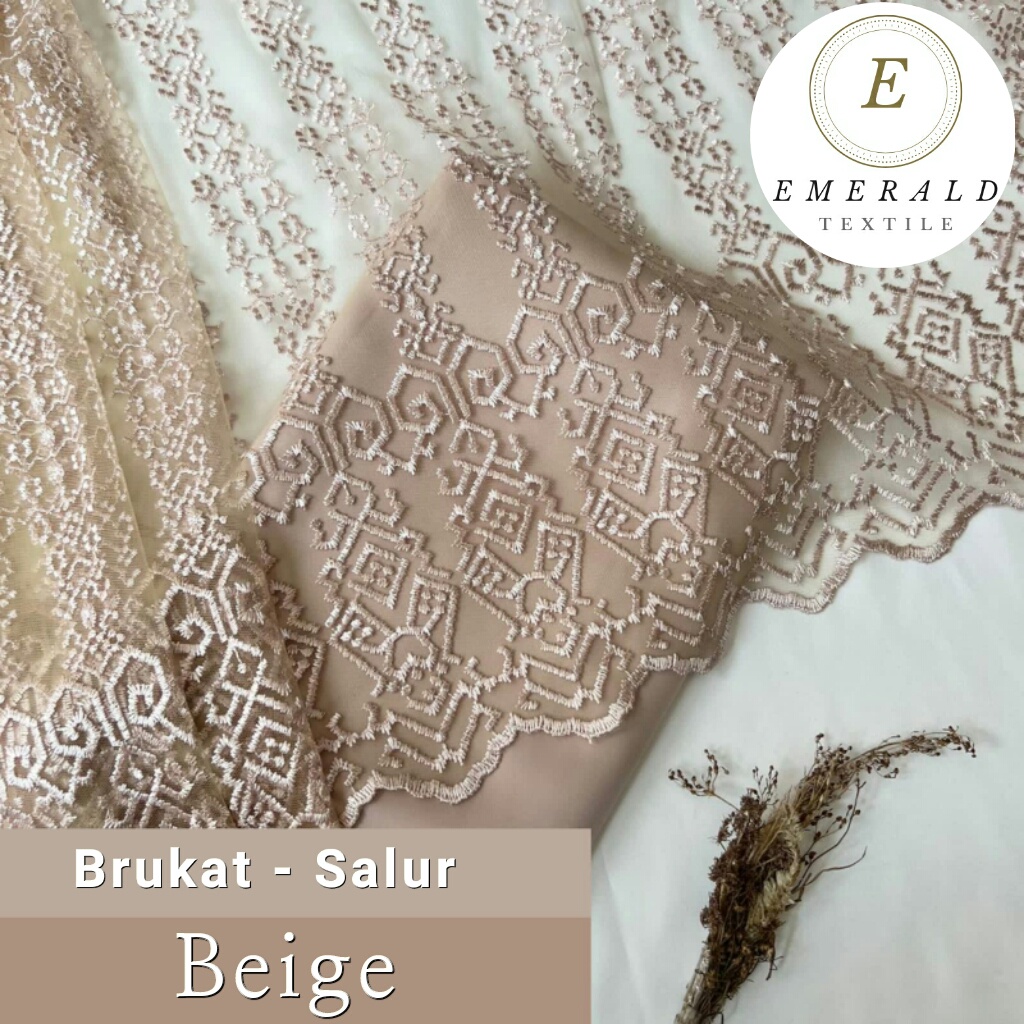 SETENGAH METER Kain Brukat Tile Prancis Bahan Kebaya Motif Salur - Beige ( HARGA PER 50cm KAIN )