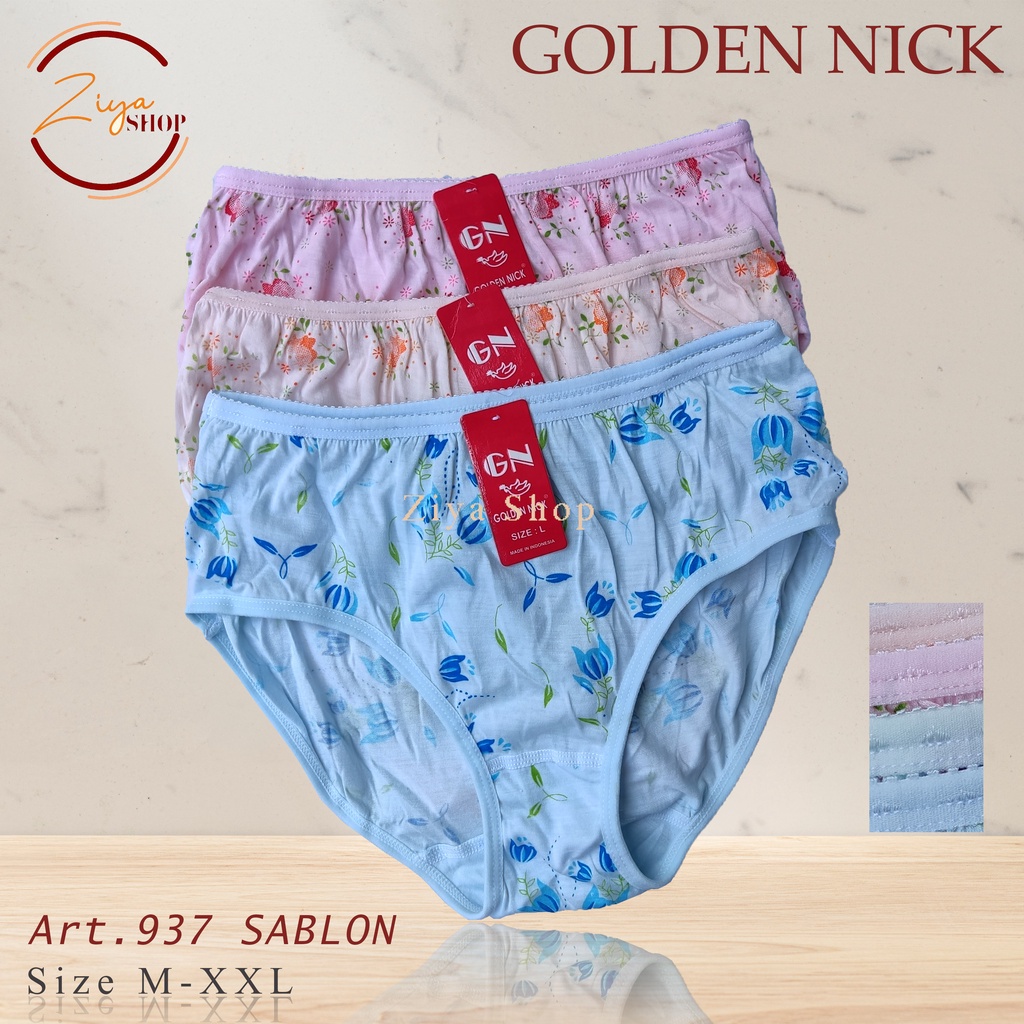 ( 3pc ) CD Golden Nick 937s | Celana Dalam Wanita Motif Sablon | CD Wanita | Golden Nick - Ziyashop