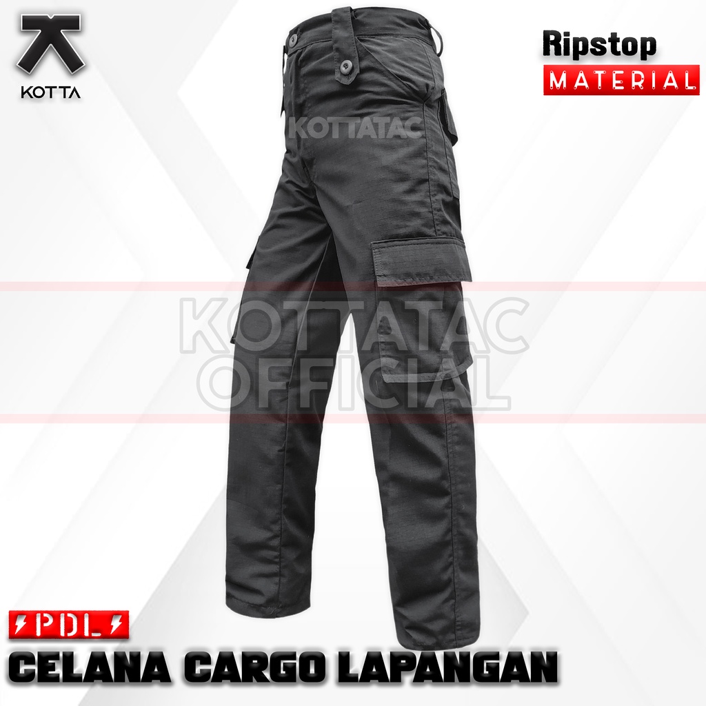 CELANA PDL PANJANG CARGO HITAM LAPANGAN RIPSTOP PRIA UNISEX