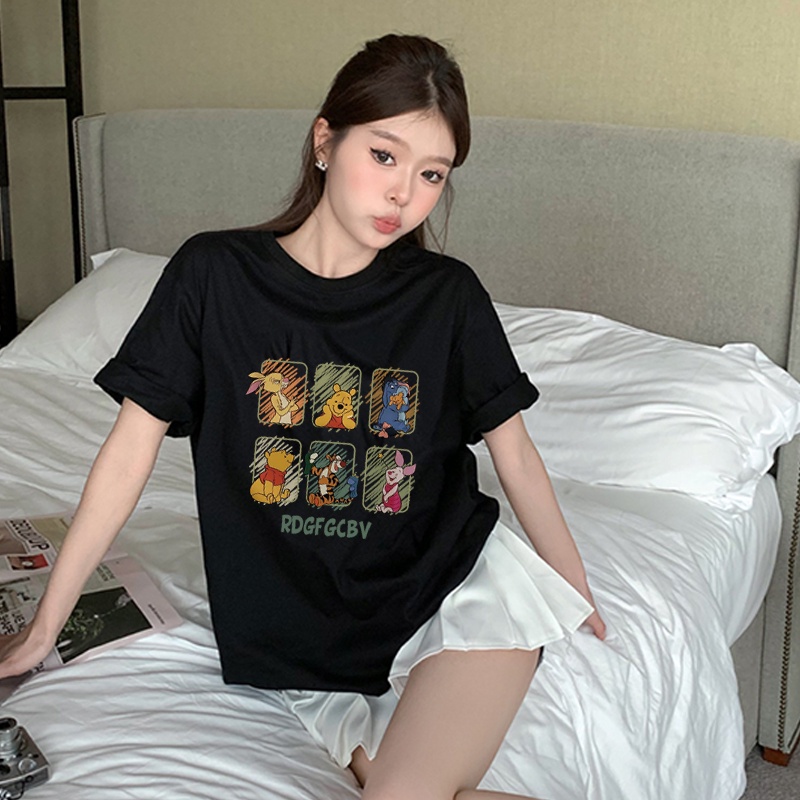 Print T-shirt Kaos Lengan Pendek Disney Bear Baju Wanita Oversize Korean Style