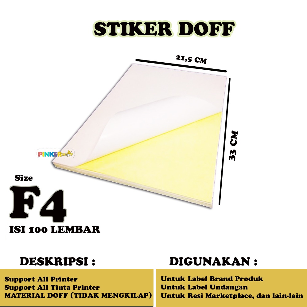 

Sticker Doff F4 isi 100 lembar / Kertas Stiker F4 Doff / Kertas Sticker F4 Doff