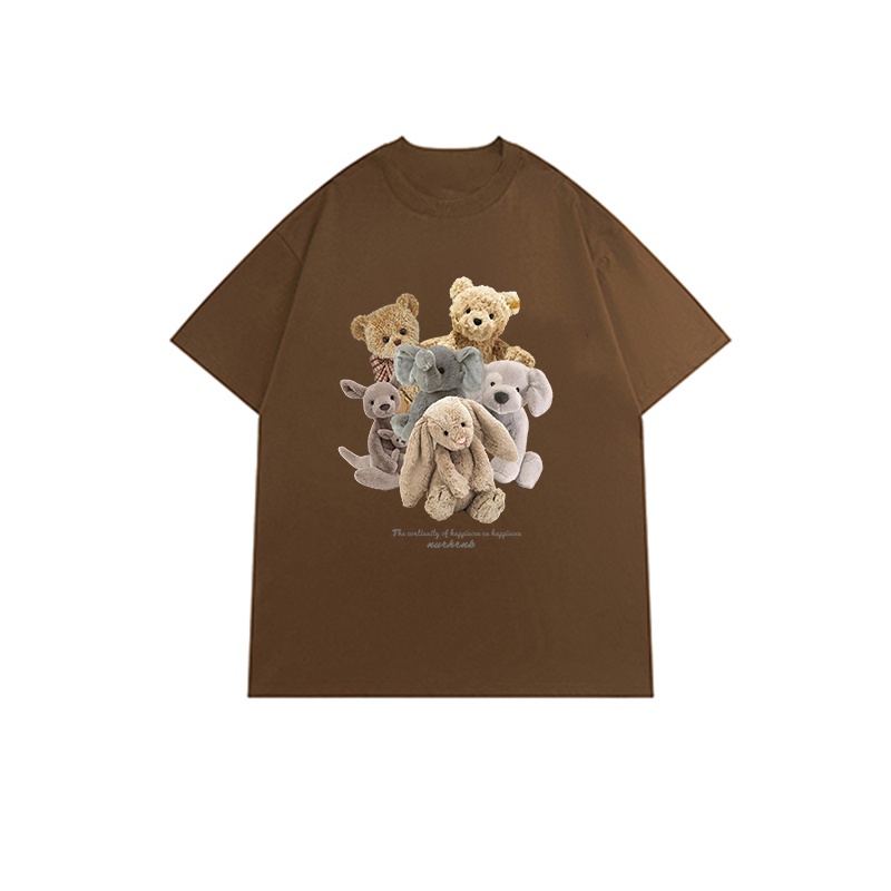 100% Katun Graphic Tee Kaos Couple Baju Wanita Atasan Wanita Oversize Kaos Cute Bear Putih T-shirt Couple Korean Style/baju kaos