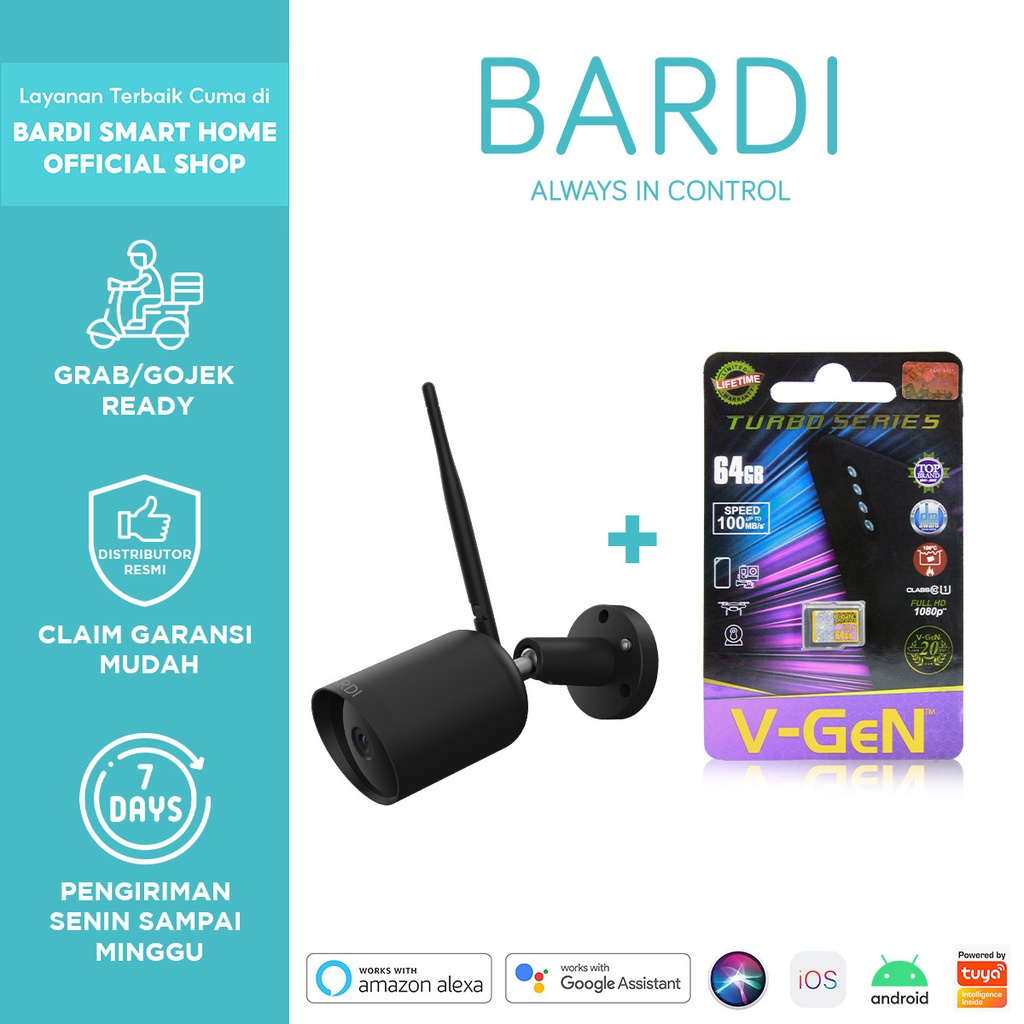 BARDI Smart Outdoor STC IP Camera CCTV Wifi IoT Home Automation + Micro SD