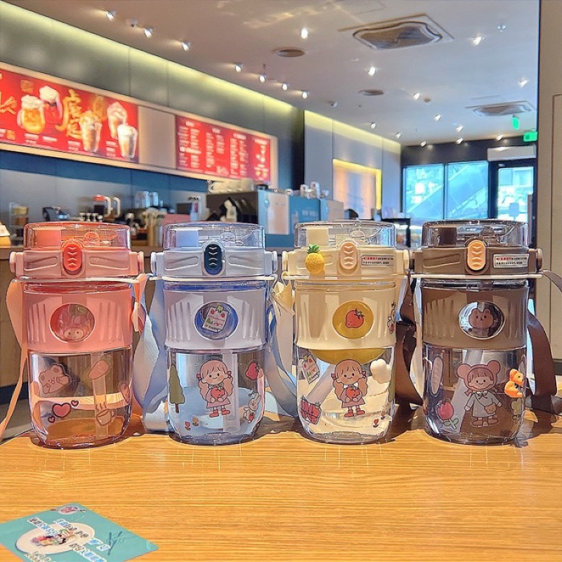 BOTOL MINUM ANAK / DEWASA BPA FREE BOTOL MINUM ANAK KARAKTER CUTE GIRL + TALI 600 ML BPA FREE