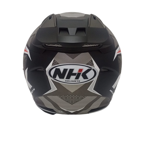 HELM NHK R1 SUBJECT BLACK RED SILVER DOFF HALF FACE NHK R1 DOUBLE VISOR