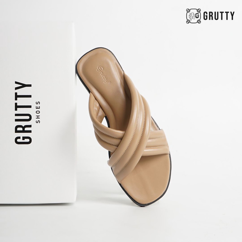 Grutty Sandal Wanita Flat Silang Sendal Teplek Super Comfy Warna Smoke