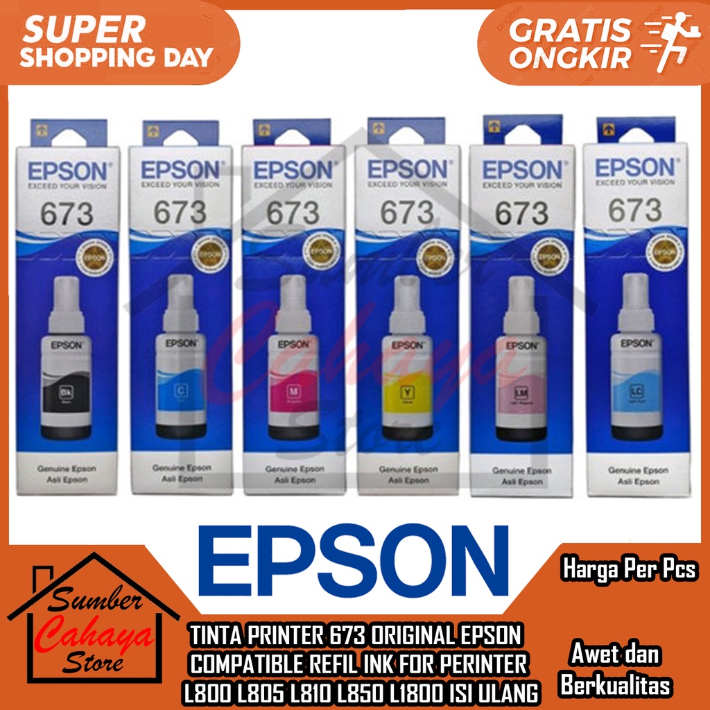 1 Set Tinta Epson 673 For Printer L800 L805 L810 L850 L1800 Original Refil Ink Perinter Frinter Feri