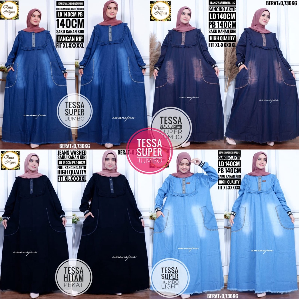 DRESS JEANS SUPER JUMBO / 30.6 / ADES TESSA CLEO / LD 140 CM / PB 140 CM / BUSUI / FIT XXL-XXXXL / AMANAJWA