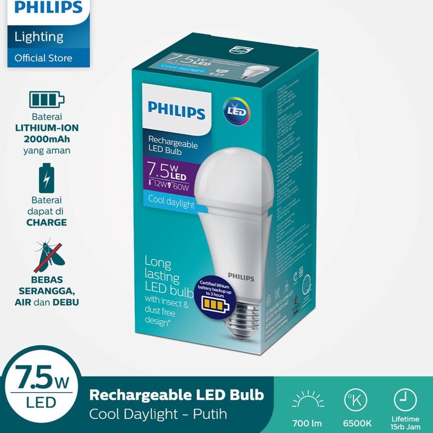 ORIGINAL% Philips Lampu LED Emergency Rechargeable 7.5W 6500K Putih
