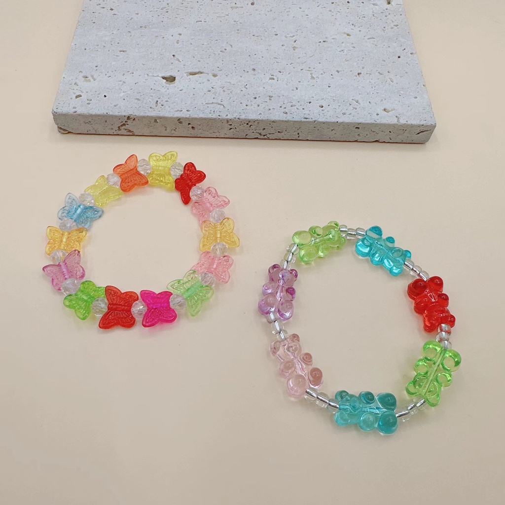 Gelang Kupu-Kupu Beruang Warna-Warni Candy Color Gummy Resin Bear Bracelet