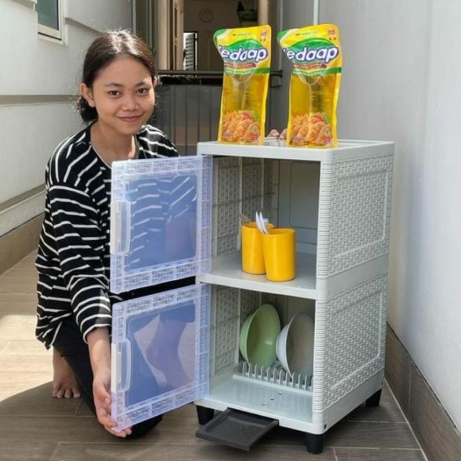 Termurah Rak Piring Plastik 2 Susun Akako/Lemari Piring Plastik Susun 2 Akako New