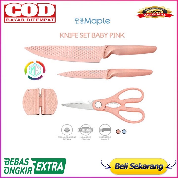 MAPLE Pisau Dapur Set 4in1 - Kitchen Knife Set 4in1- PINK BERGARANSI