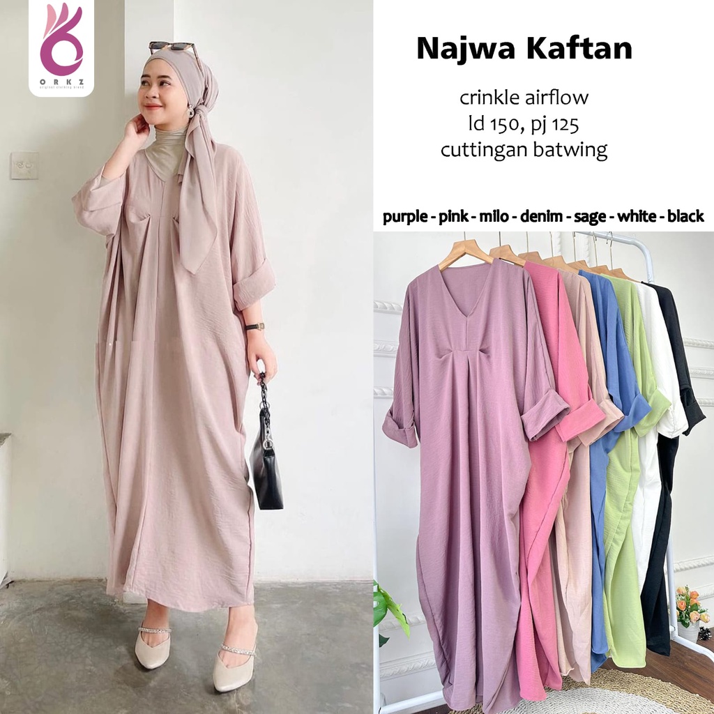 Najwa Kaftan Crinkle Air Flow Fashion Muslim Original Produk By Ori