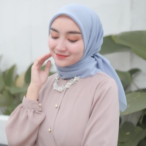HARRAMU Jilbab Segiempat Warna Dusty Blue Voal Paris Premium Polos Hijab Segi 4 Empat Kerudung Squar
