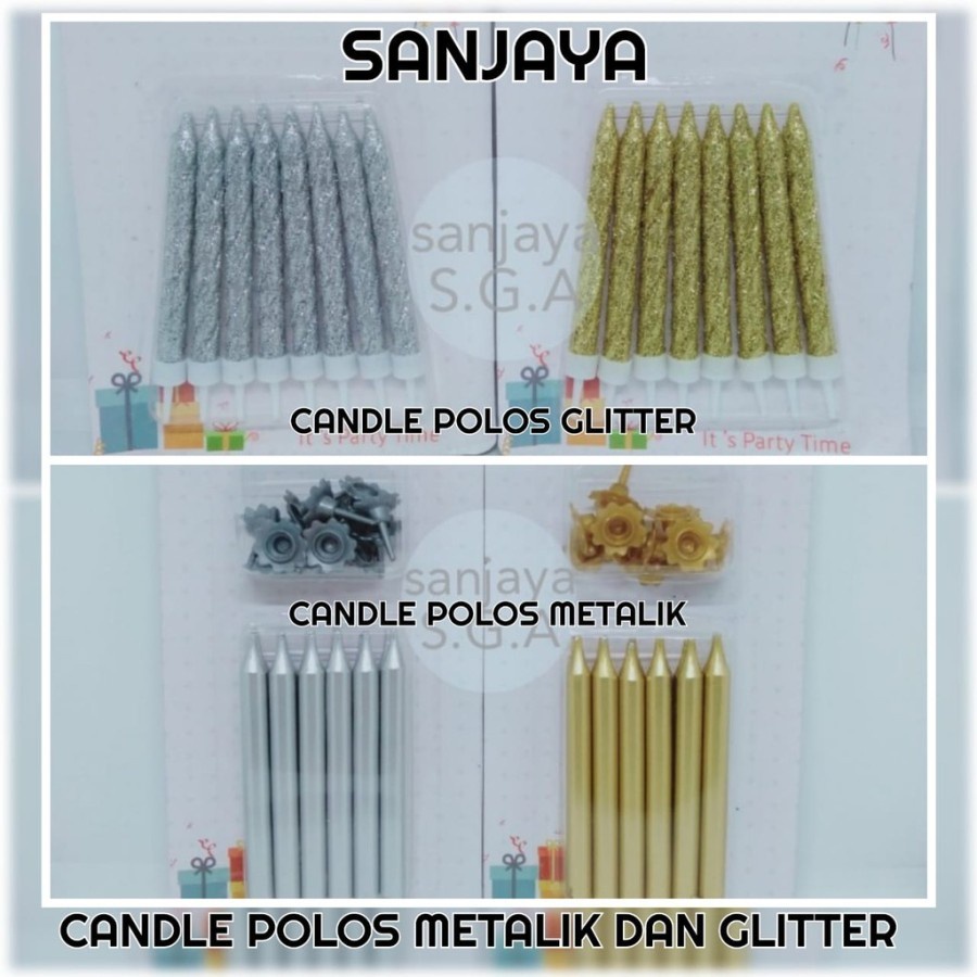 Lilin Ulang Tahun / Lilin Polos Metalik / Lilin Polos Glitter / Lilin Batangan Mas / Lilin Batangan Perak / Candle Polos