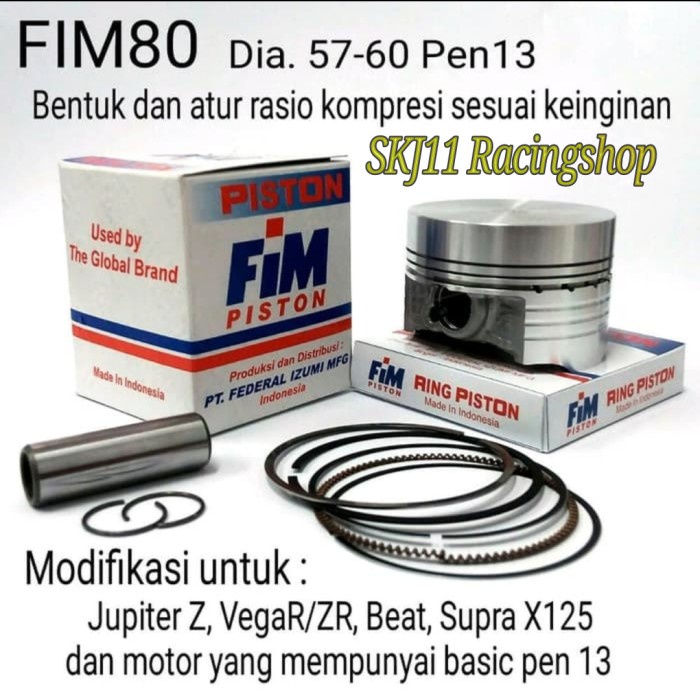 Piston Kit Fim 80 Jupiter Z Vega Beat Supra Pen 13 Std Dm 57 58 59 60