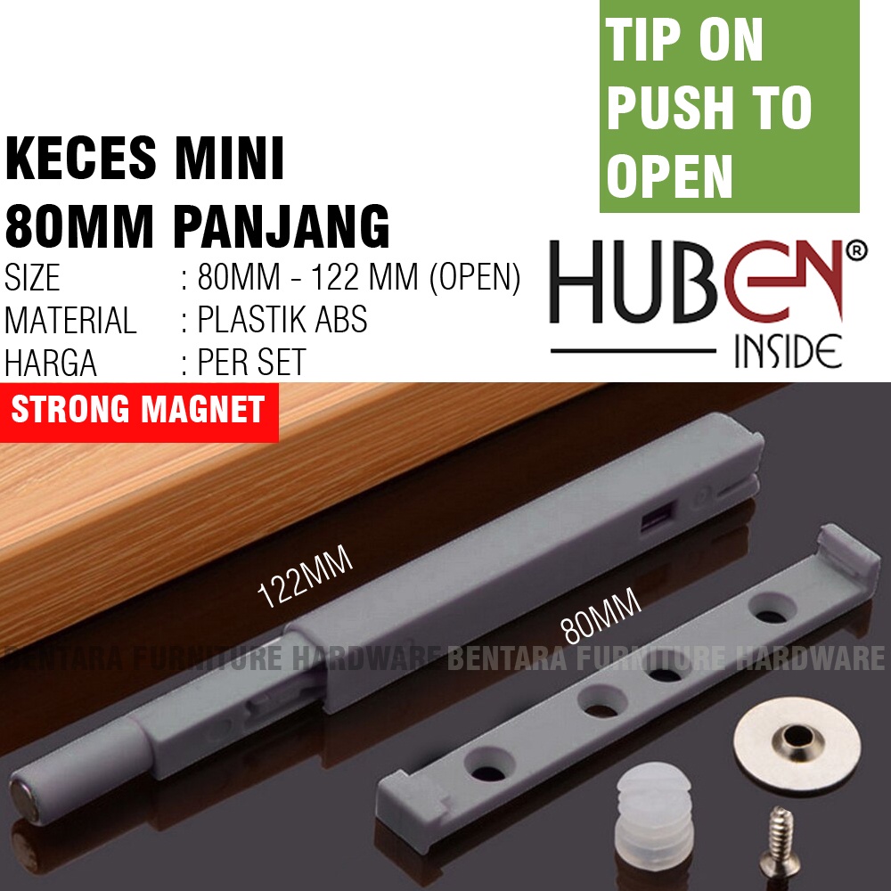 80MM HUBEN TO-1 KECES TIP-ON ABU GREY PUSH OPEN MAGNET PANJANG PUSH TO OPEN DAMPER BUFFER PUSH OPEN MINI LATCH CATCH