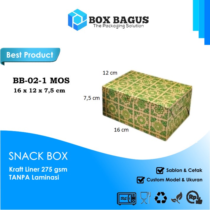 (HIJAU) BOX DUS KOTAK HAMPERS MAKANAN NASI ROTI KUE SNACK 16x12x7,5 cm PAPER KRAFT 275 gsm