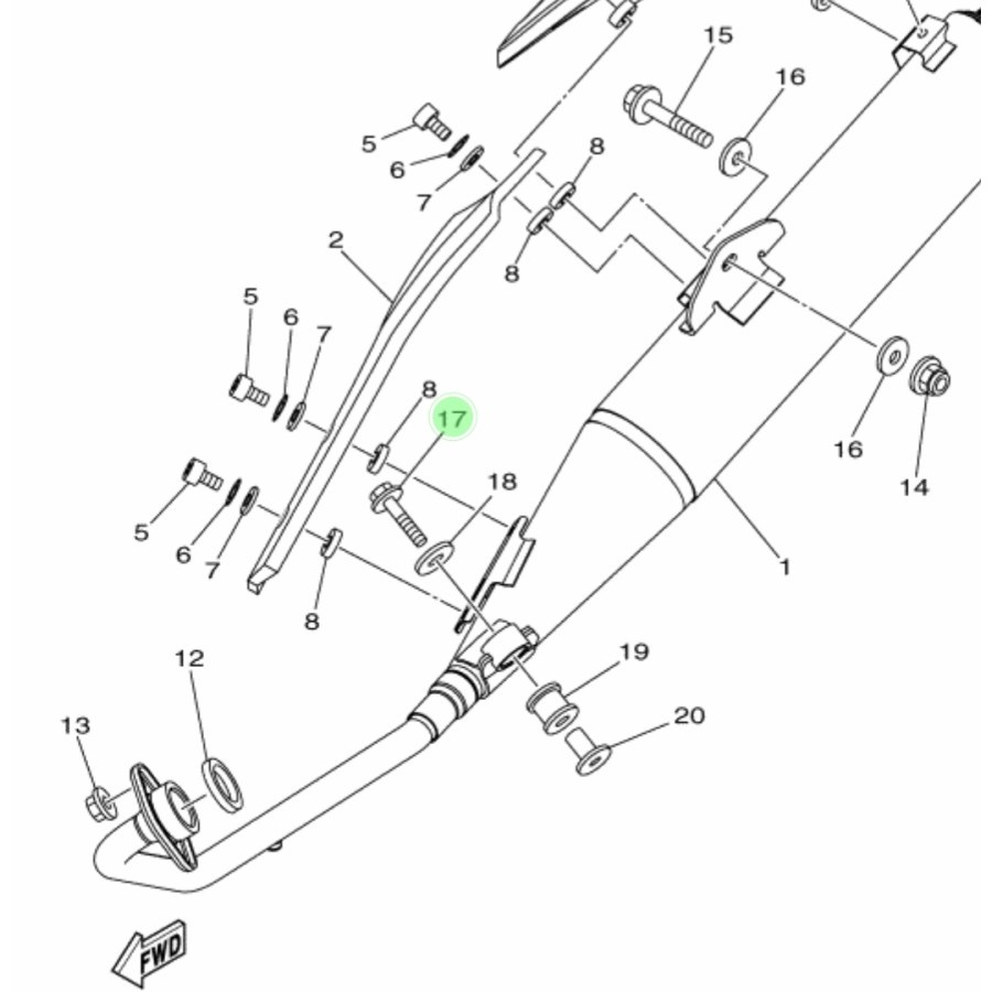 NO 17 BAUT GANTUNGAN KNALPOT BAWAH JUPITER MX 135 NEW NJMX ORIGINAL YAMAHA