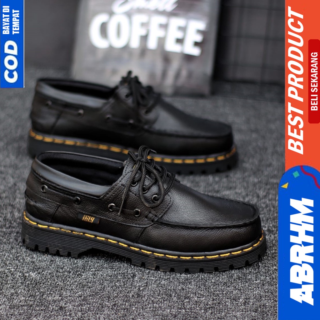 Sepatu Docmart Kulit Asli Pantofel Kerja Formal Hitam Pria Abrhm Zapato