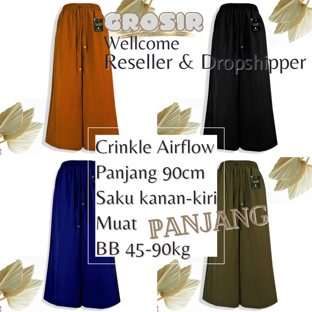 kulot crinkle airflow panjang highwaist jumbo premium kekinian korean style celana wanita santai pinggang karet terbaru