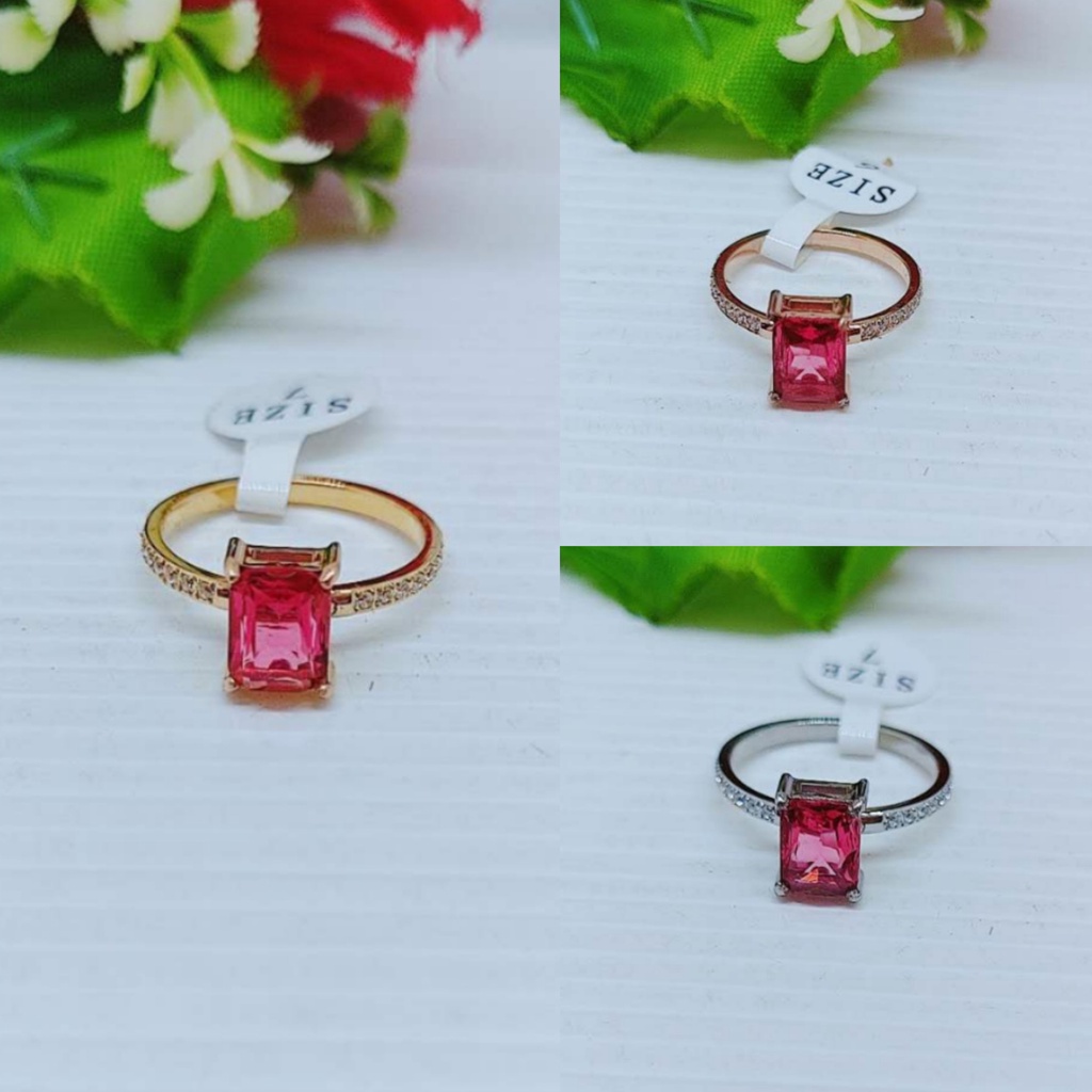 Cincin Titanium Anti Karat Permata Merah Perhiasan Fashion P36/37/38