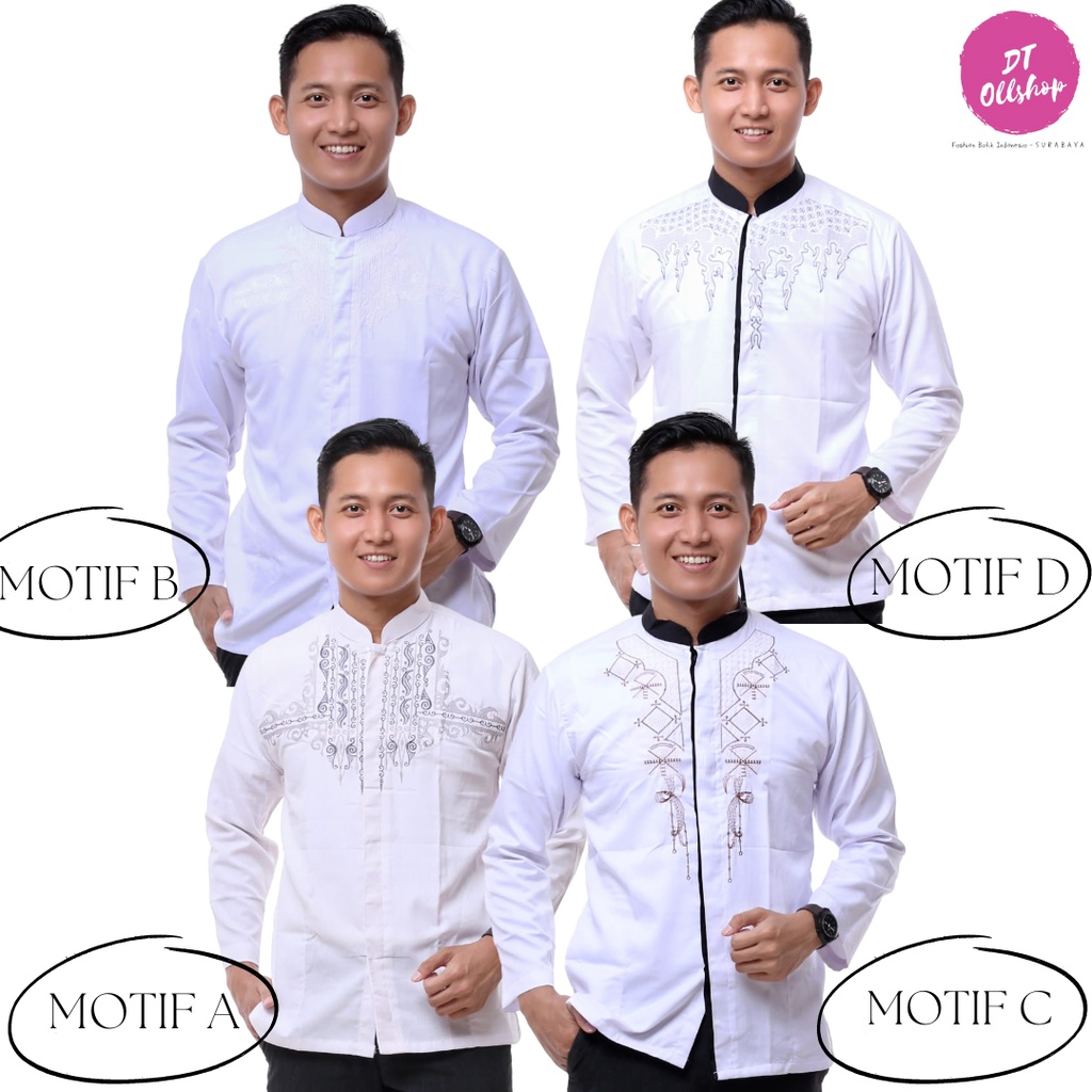 DT OLLSHOP - Kemeja Muslim Pria / Baju Koko Putih Cowok Lengan Penjang