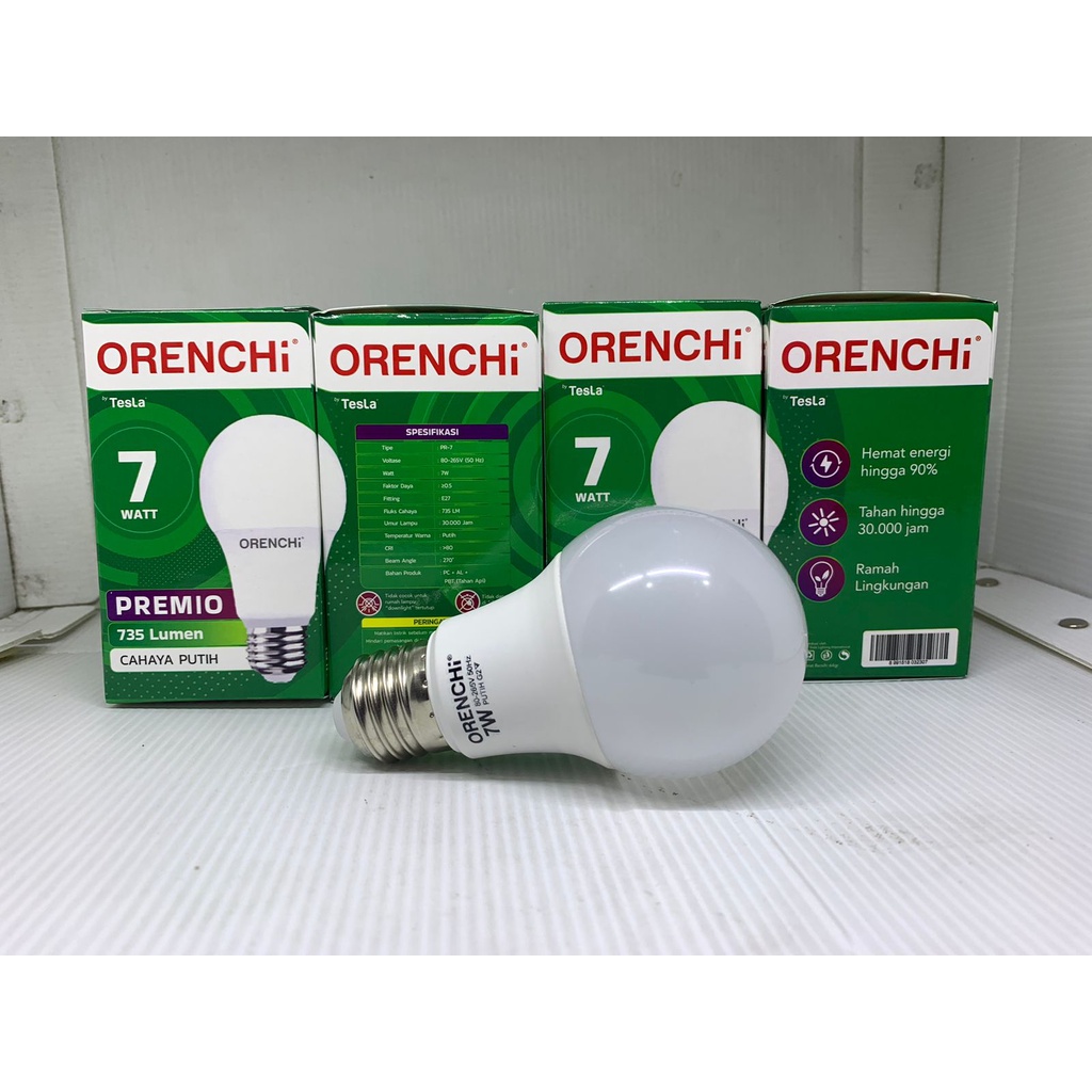 Lampu LED Orenchi Premio 7 Watt 7Watt /  Lampu Bohlam Orenchi Premio LED 7 W 7W Cahaya Putih SNI by Tesla