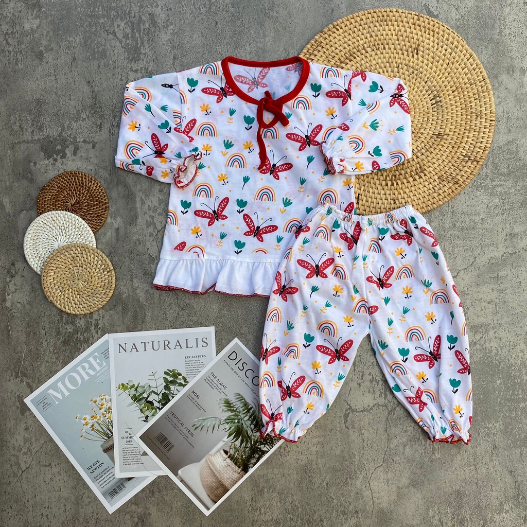 Setelan Baju Bayi Piyama Bayi Perempuan Dress Bayi Motif Kupu Kupu Usia 3-12 Bulan Anababy