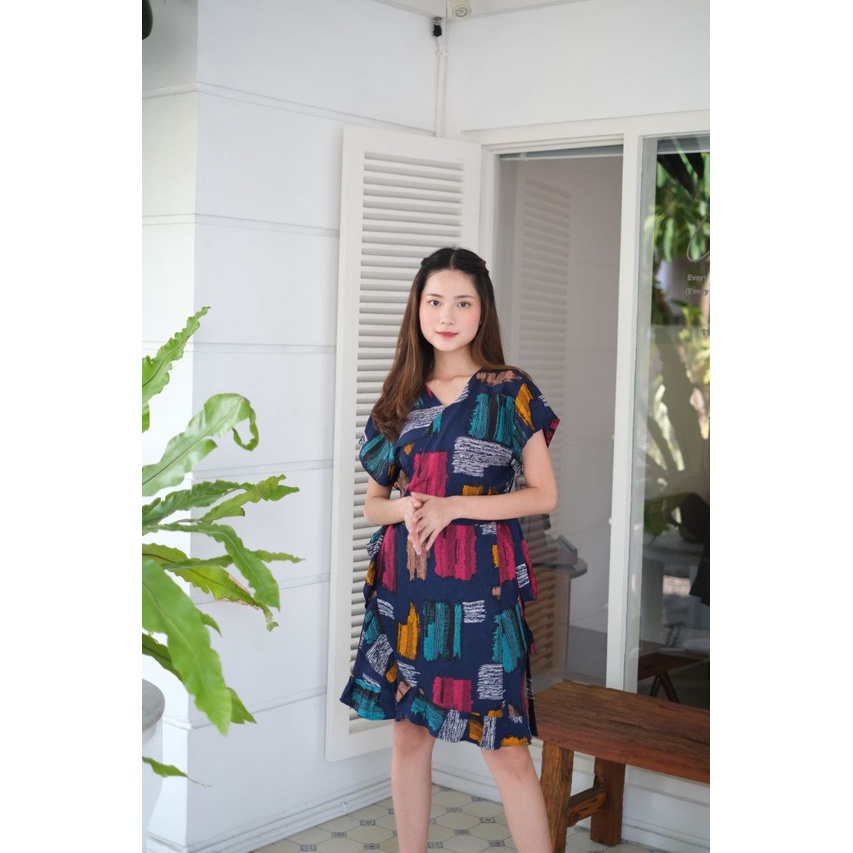 Pakaian Wanita Dress Casual Dress Kimono Bali Pendek Dress Jumbo Pesta V Neck Polos