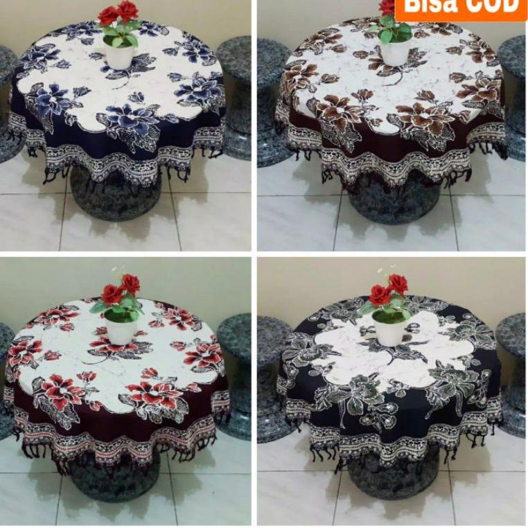 TERBARU Taplak meja tamu bulat / Taplak meja tamu bundar diameter 95cm motif batik cap remekan