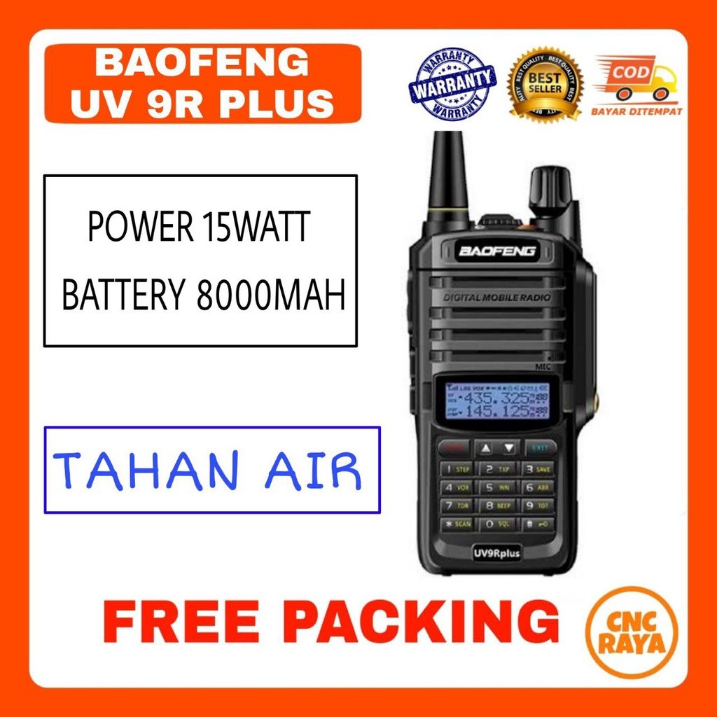 HT Bofeng UV-9r Plus Dual band VHF UHF (15watt) IP67 Garansi 1 Tahun Walkie Talkie | Baofeng BF U V 9R Plus DualBand IP67 15 Wat | Hate Boafeng UV9R+ Dual-Band IP-67 15 Watt Handy talky Radio