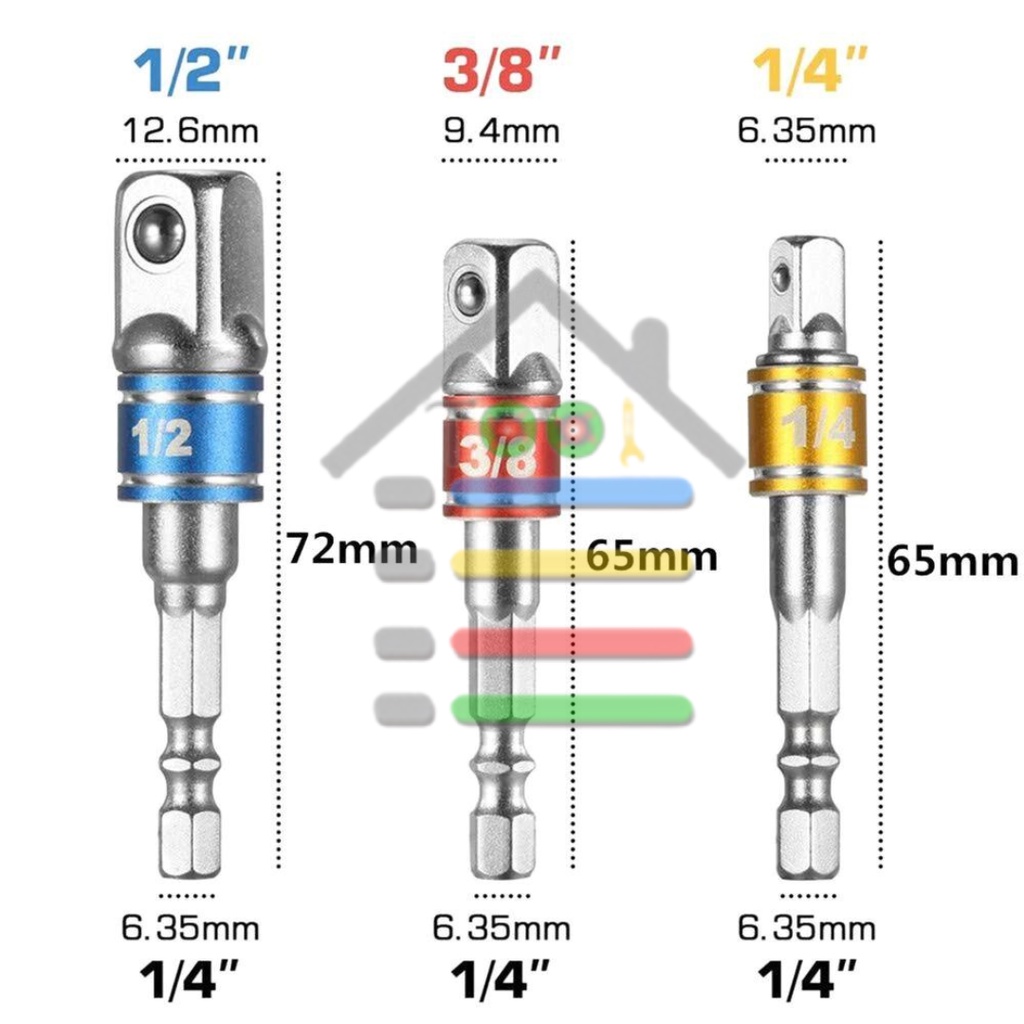 BATANG KONEKTOR ADAPTER HEX 1/4 TO SOCKET 1/4&quot; 1/2&quot; 3/8&quot;