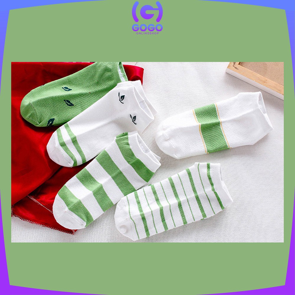 GOGO-P185 Kaos Kaki Semata Kaki Motif Daun Wanita Gaya Korea / Green Leaf Ankle Sock / Kaus Kaki Pendek Wanita Dewasa / Fashion Woman