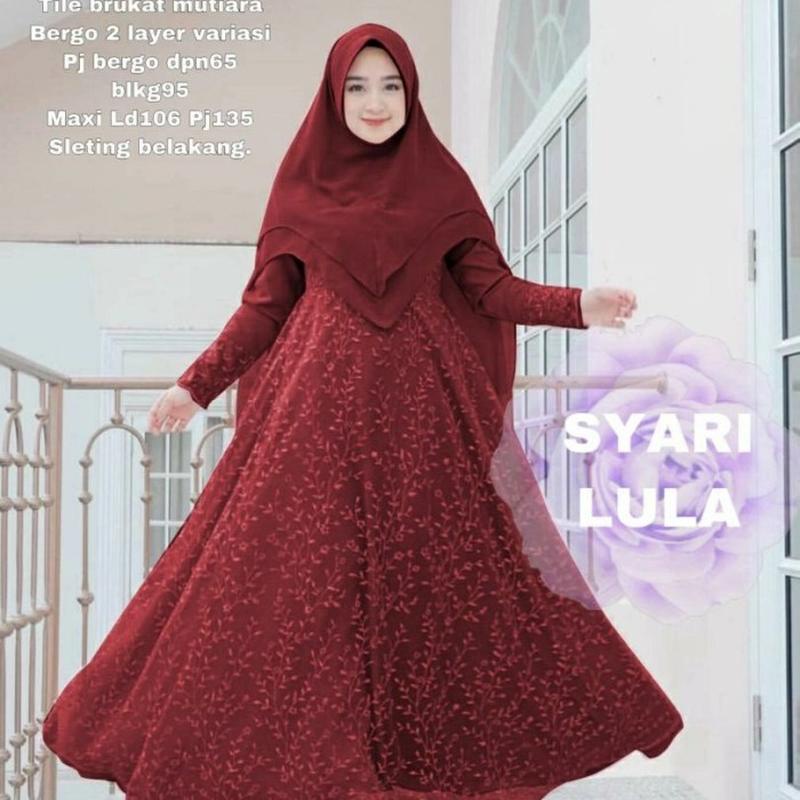Busana Wanita Dress Model Terbaru 2023 Olla Midi Dress Bahan Syakilla Premium Baju Gamis Wanita Remaja Viral Dewasa Kekinian Gamis Syari Brukat Lula - Maroon