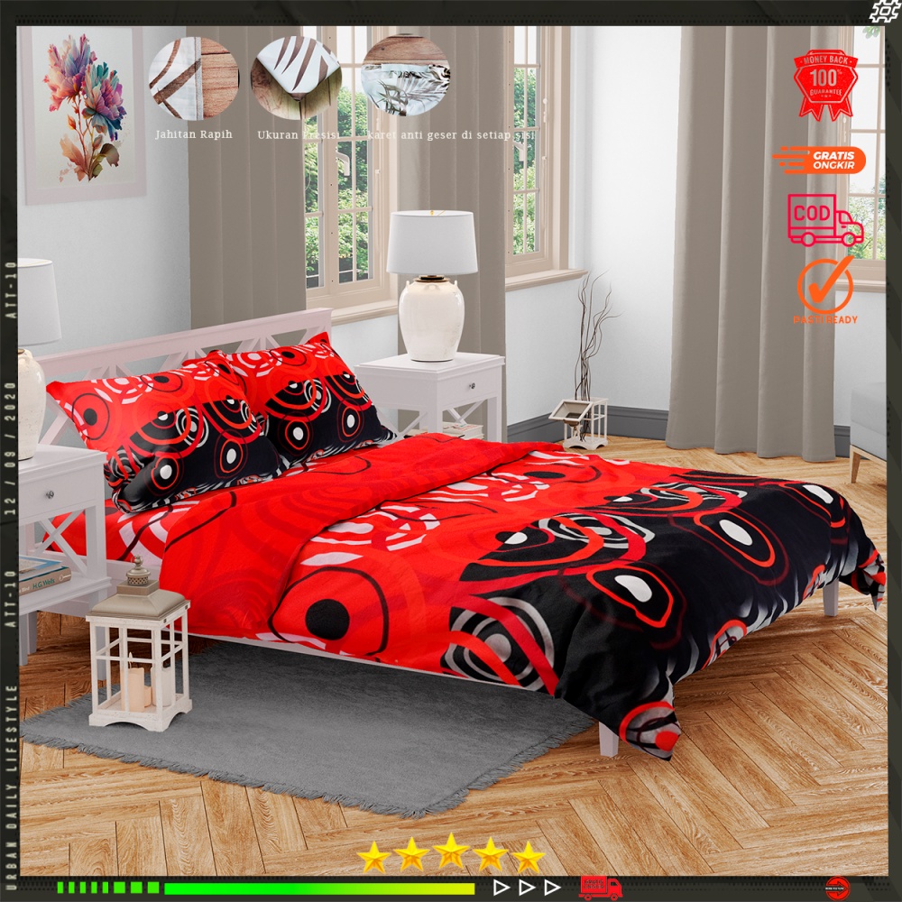 Sprei katun motif red dot aesthetic anti geser kinG size