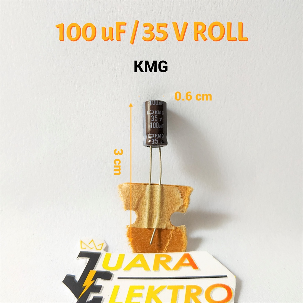 KAPASITOR ELCO 100uF / 35V ROLL (1 Pcs) | Capasitor Elko 100 uF/35 Volt ROLL KMG