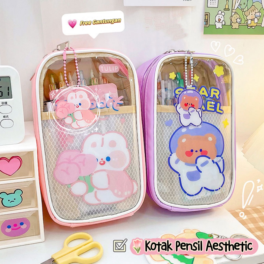 Kotak Pensil Tarik 3 Slot Serbaguna Motif Cartoon Lucu KP08