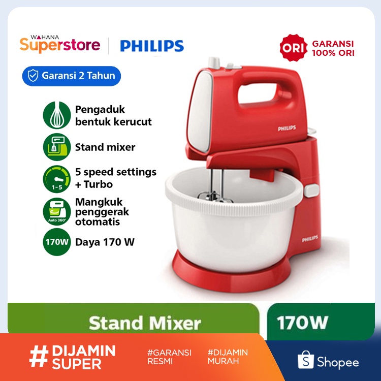 Philips Standing Mixer / Mixer Berdiri 170 Watt - HR1559 | HR1559/10 - Merah