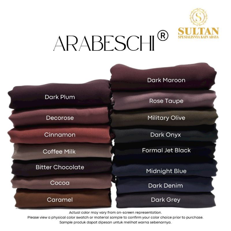 Abaya Sultan Clo (Asc) Arabeschi Shiffon - Sifon Polos Beragam Warna Sultan Original - Cadar - Niqob