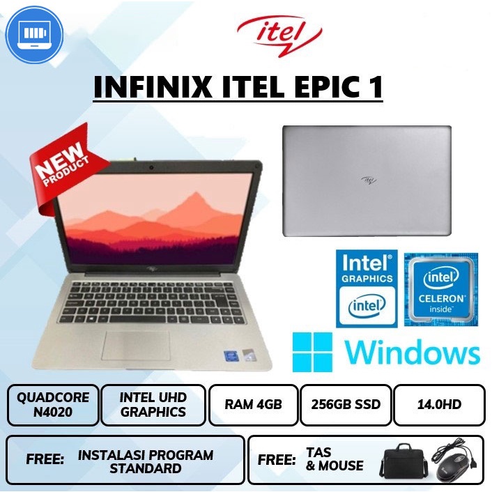 Laptop Infinix itel epic 1 celeron N4020 Ram 4GB Ssd 256GB 14&quot;